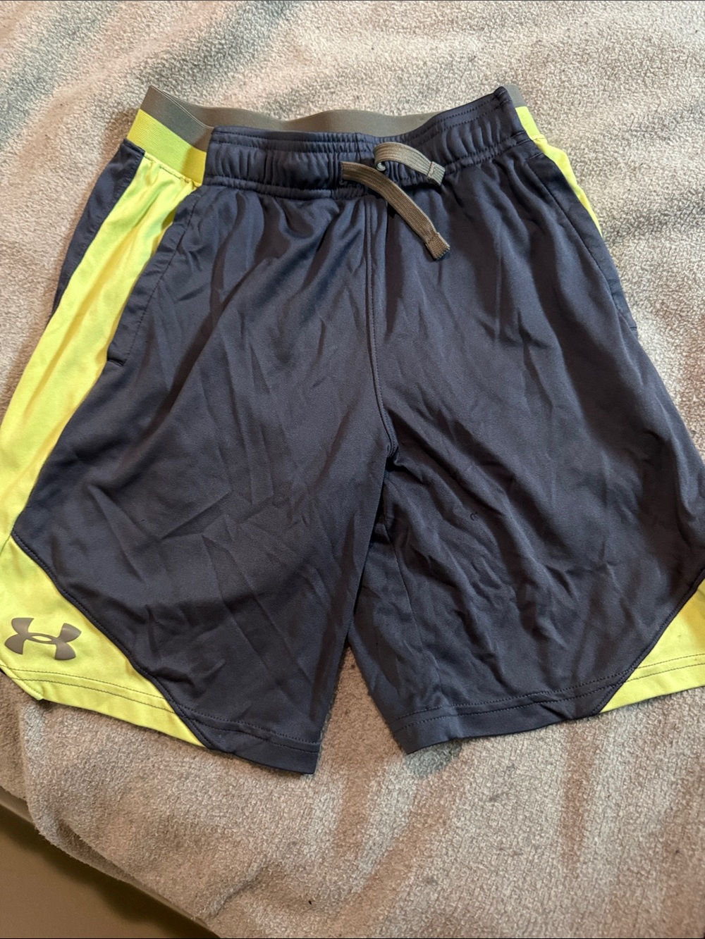 Under Armour Boy’s Gray Athletic Shorts with Lime Panels